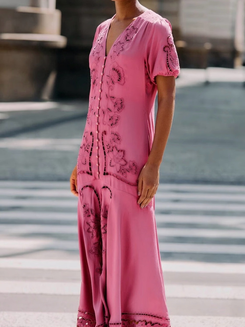 FARM Rio Magenta Embroidered Button-Front Maxi Dress - Picture 3 of 7